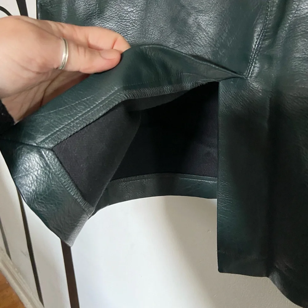Catherine Malandrino faux / vegan emerald teal green leather pencil skirt